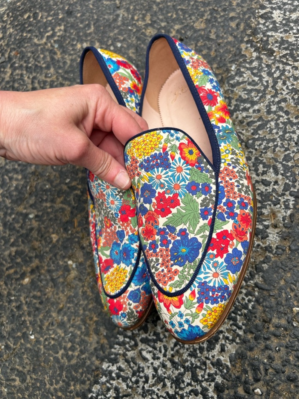J. Crew Floral Canvas Slip-On Loafers - Blue, Red, Yellow - Picture 5 of 11